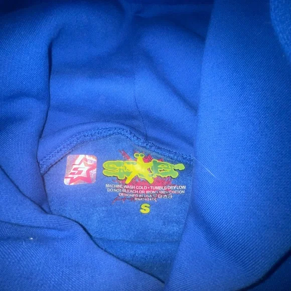 Yellow and blue sp5der hoodie young thugs brand